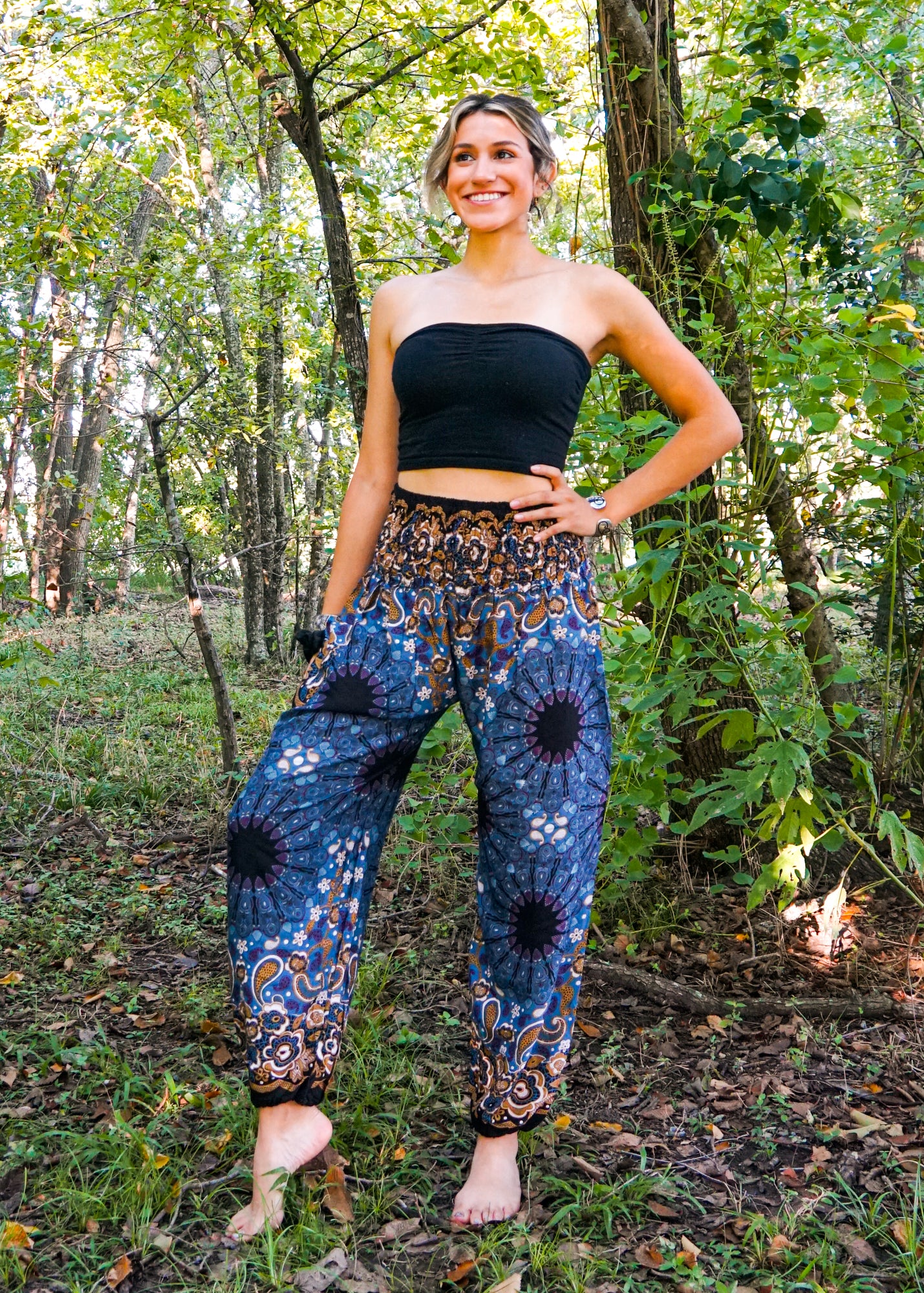 Dark Blue Mandala Flow Pants