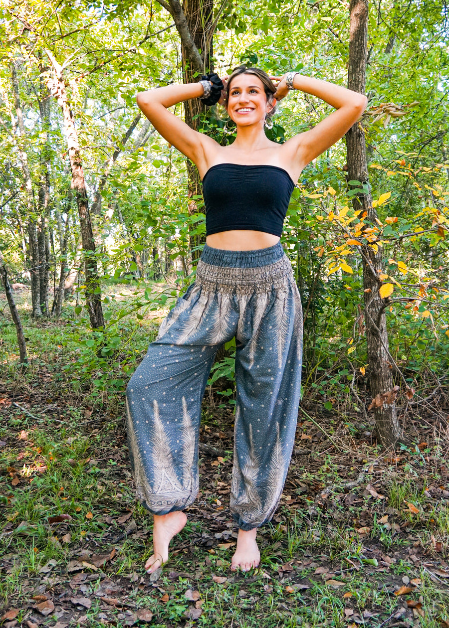 Gray Peacock Light Feather Harem Pants
