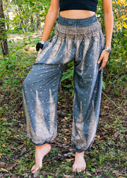 Gray Peacock Light Feather Harem Pants