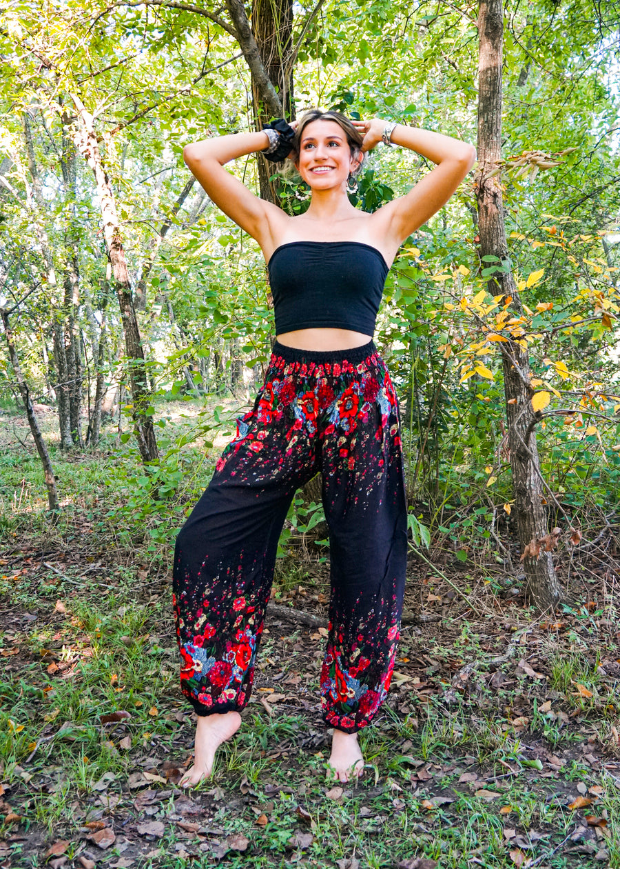 Black Floral Harem Pants