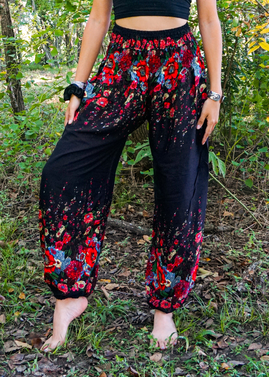 Black Floral Harem Pants