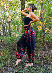 Black Floral Harem Pants