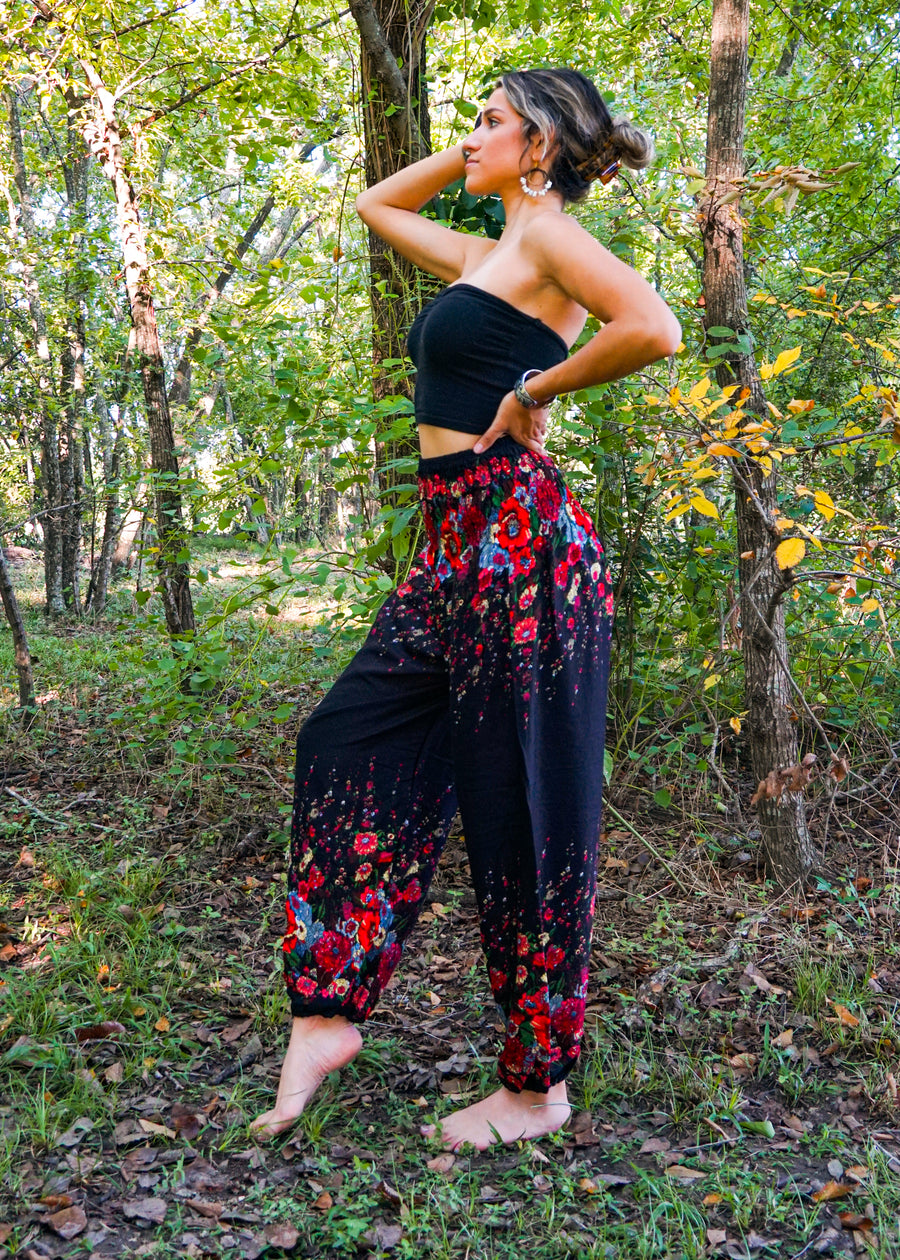 Black Floral Harem Pants