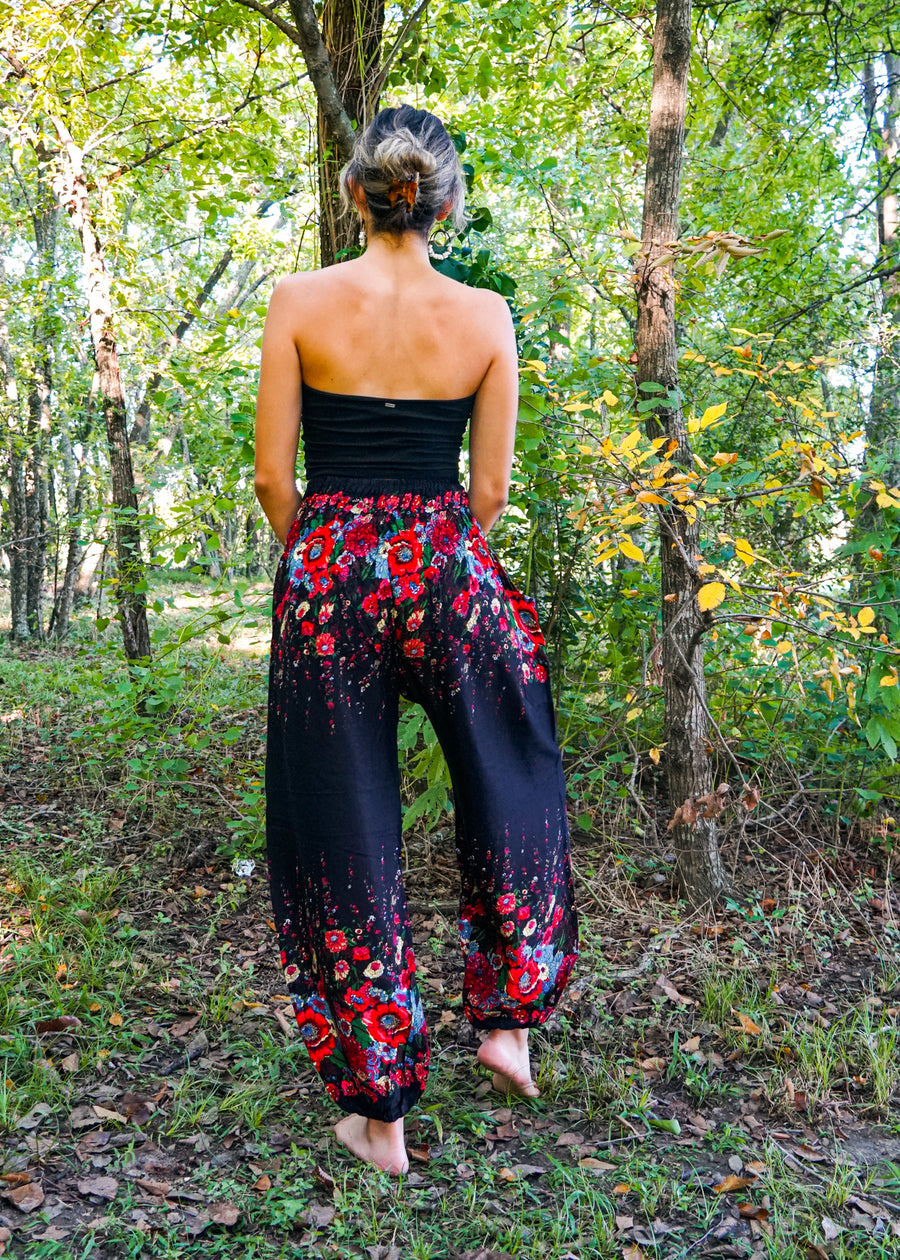 Black Floral Harem Pants