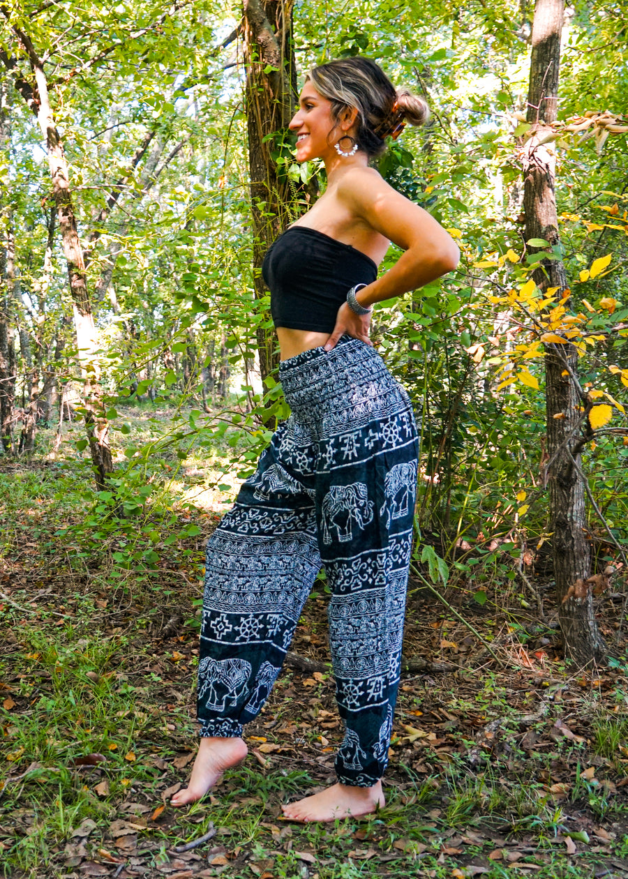 Dark Blue Marble Elephant Harem Pants