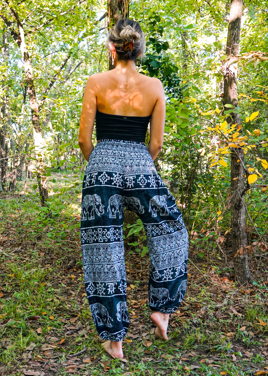 Dark Blue Marble Elephant Harem Pants