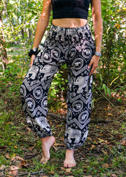 Black Fun Elephant Harem Pants