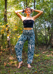 Turquoise Fun Elephant Harem Pants