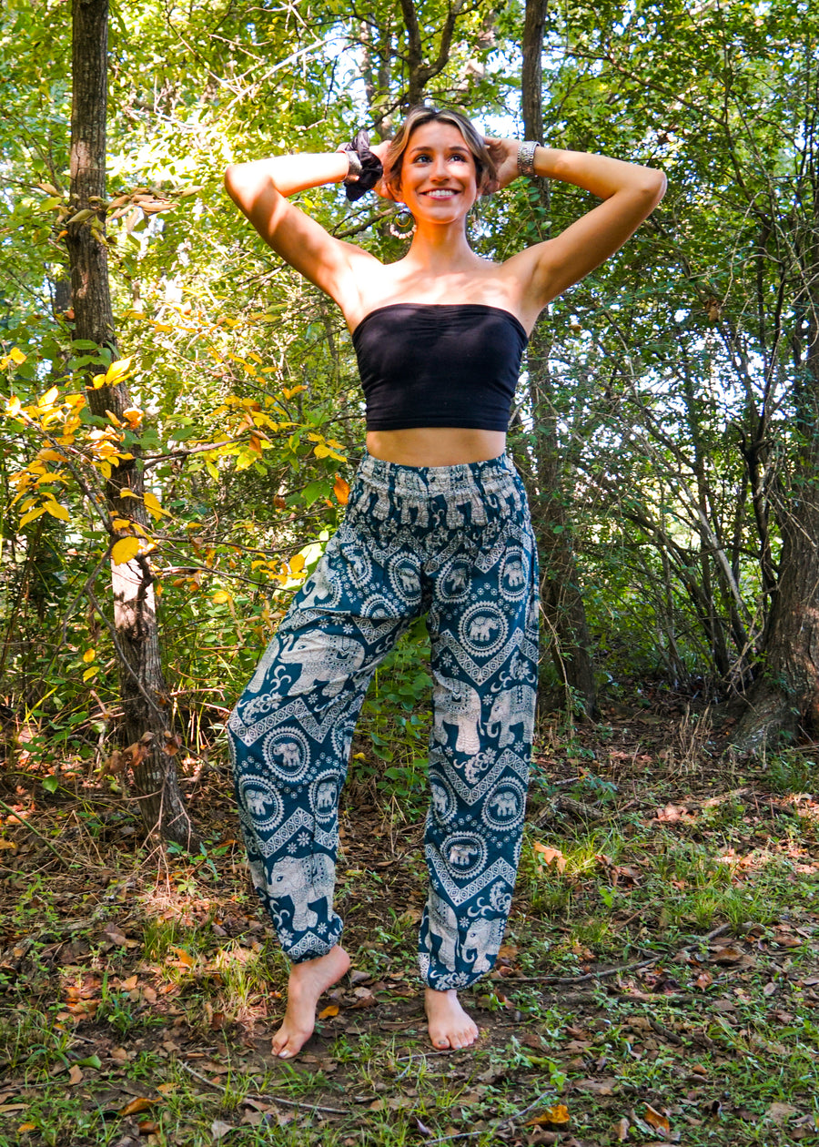 Turquoise Fun Elephant Harem Pants