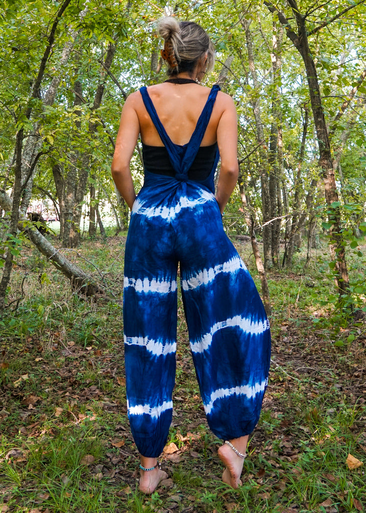 Ocean Waves Racerback Dungarees Jumpsuit Romper