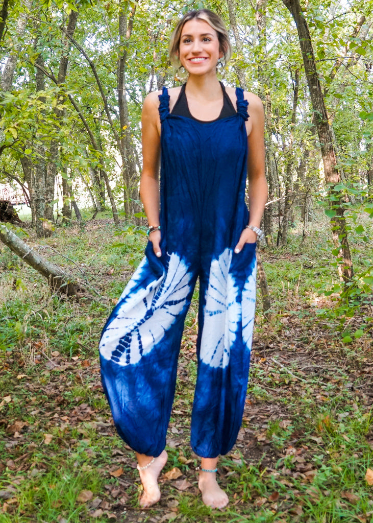 Indigo Starburst Racerback Dungarees Jumpsuit Romper