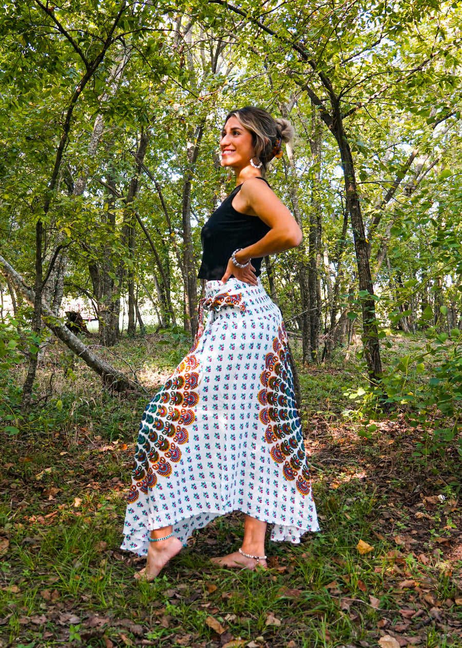 White Mandala Maxi Skirt