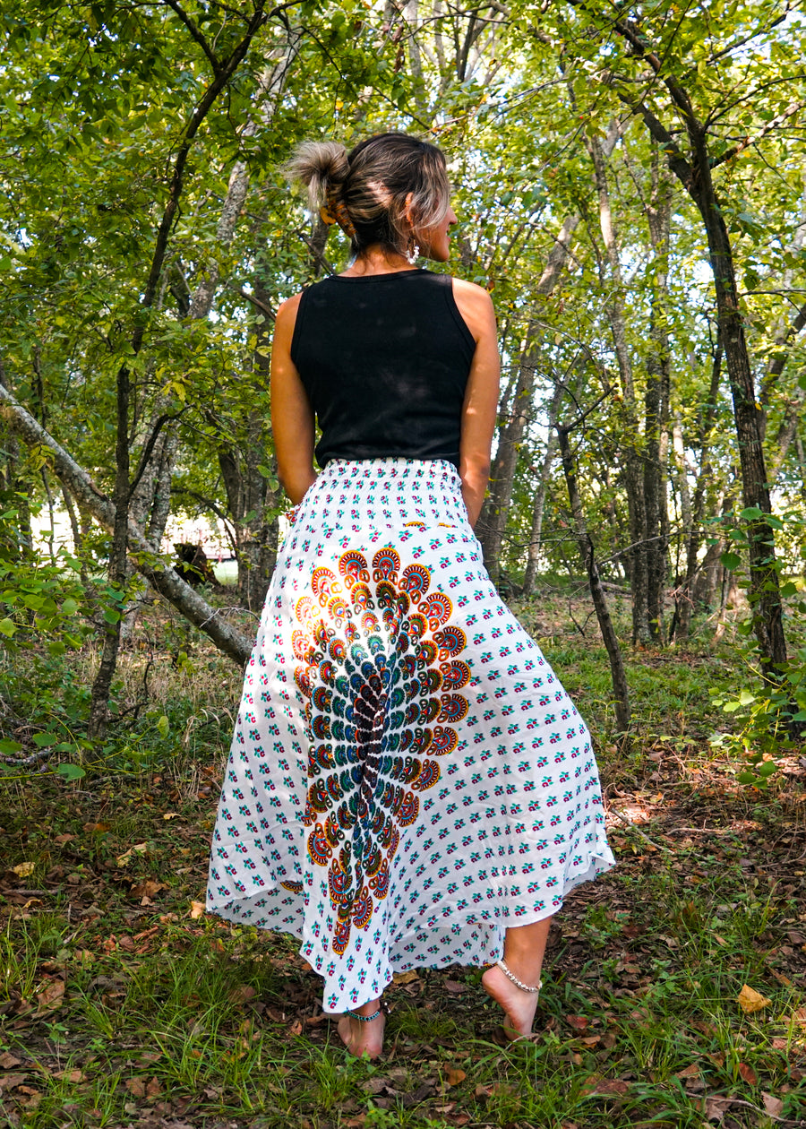 White Mandala Maxi Skirt