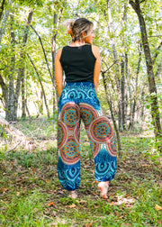 Turquoise Psychedelic Star Harem Pants