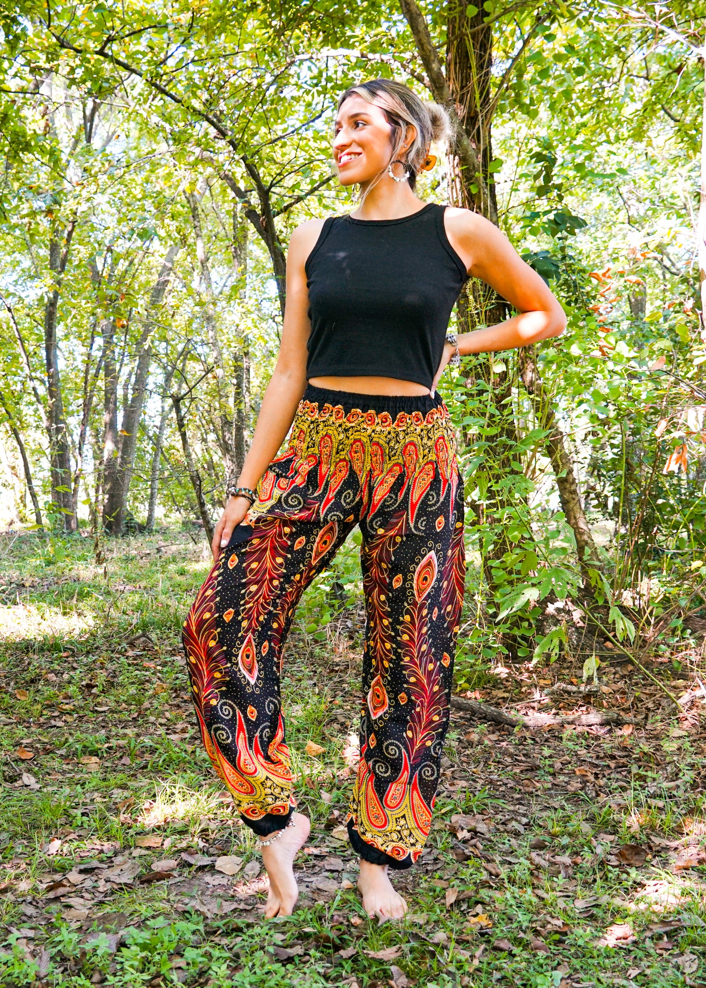 Black Feather Flow Pants