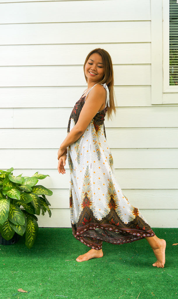 Ivory Peacock Boho Jumpsuit