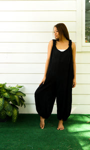 Plain Black Hippie Racerback Dungarees Jumpsuit Romper