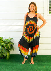 Wanderlust Spirit  Hand Dyed Hippie Racerback Dungarees Jumpsuit Romper