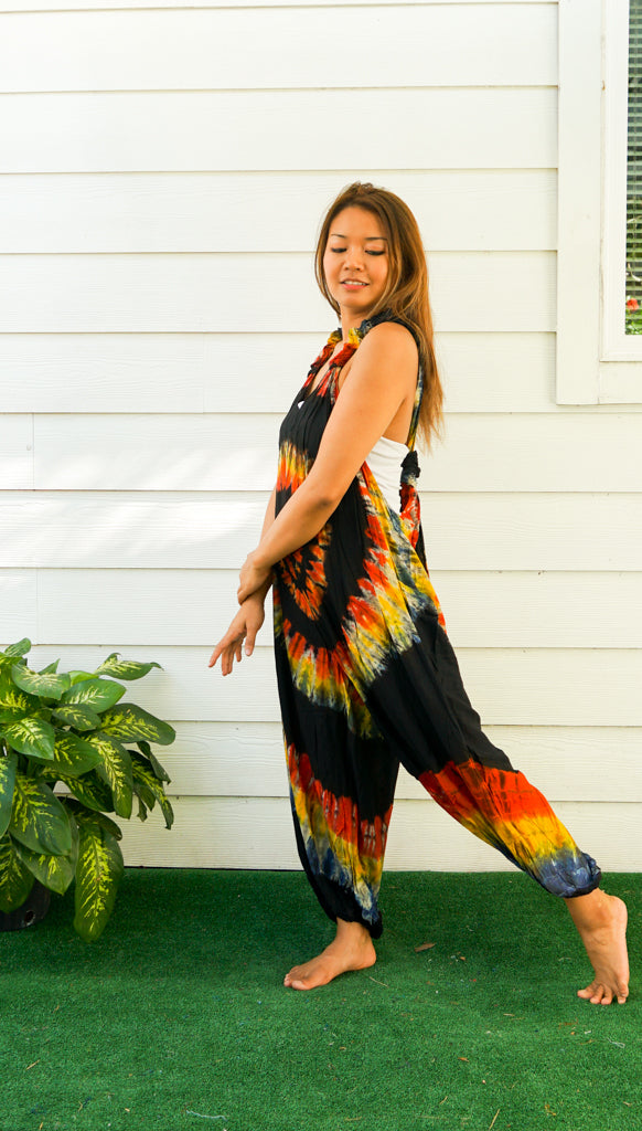 Wanderlust Spirit  Hand Dyed Hippie Racerback Dungarees Jumpsuit Romper