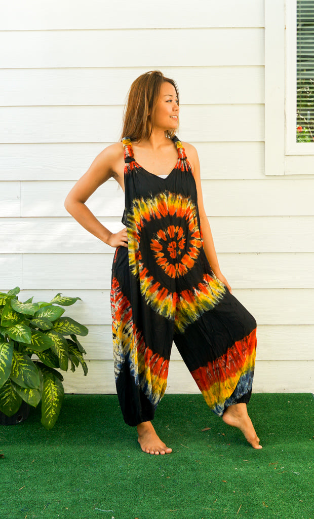 Wanderlust Spirit  Hand Dyed Hippie Racerback Dungarees Jumpsuit Romper