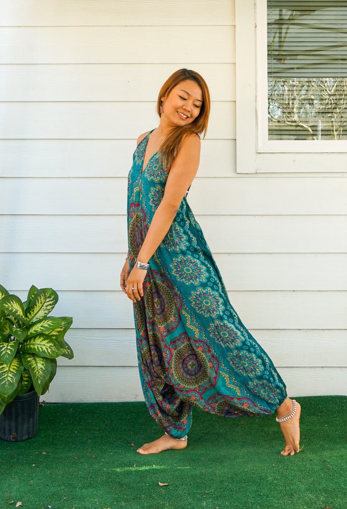 Emerald Mandala Boho Hippie Jumpsuit