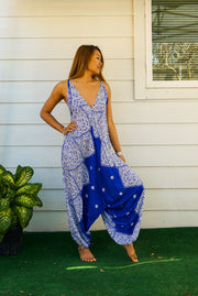 Blue Blossom Boho Hippie Jumpsuit