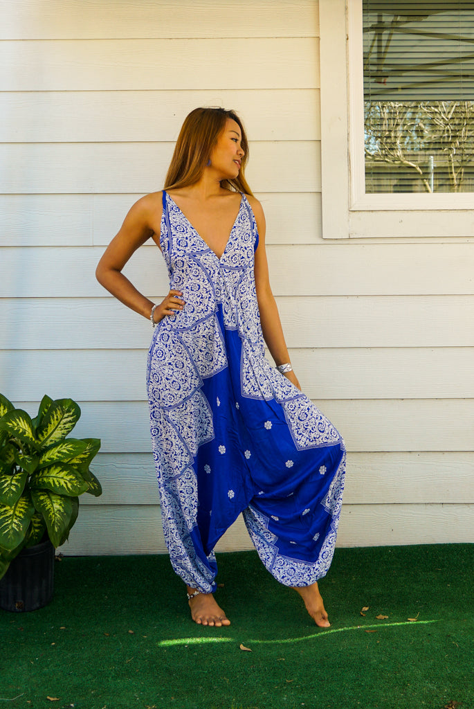 Blue Blossom Boho Hippie Jumpsuit