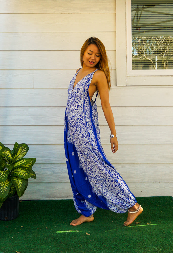 Blue Blossom Boho Hippie Jumpsuit