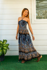 Midnight Star Paisley Tiered Mandala SunDress Maxi Dress