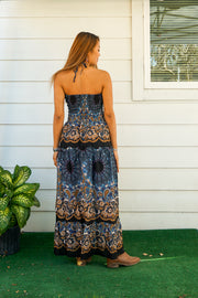 Midnight Star Paisley Tiered Mandala SunDress Maxi Dress