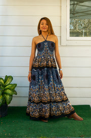 Midnight Star Paisley Tiered Mandala SunDress Maxi Dress