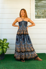 Midnight Star Paisley Tiered Mandala SunDress Maxi Dress