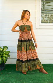 Earthy Mandala Tiered SunDress Maxi Dress