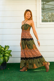 Earthy Mandala Tiered SunDress Maxi Dress