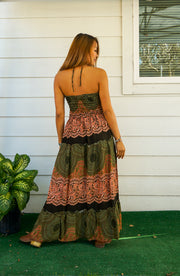 Earthy Mandala Tiered SunDress Maxi Dress