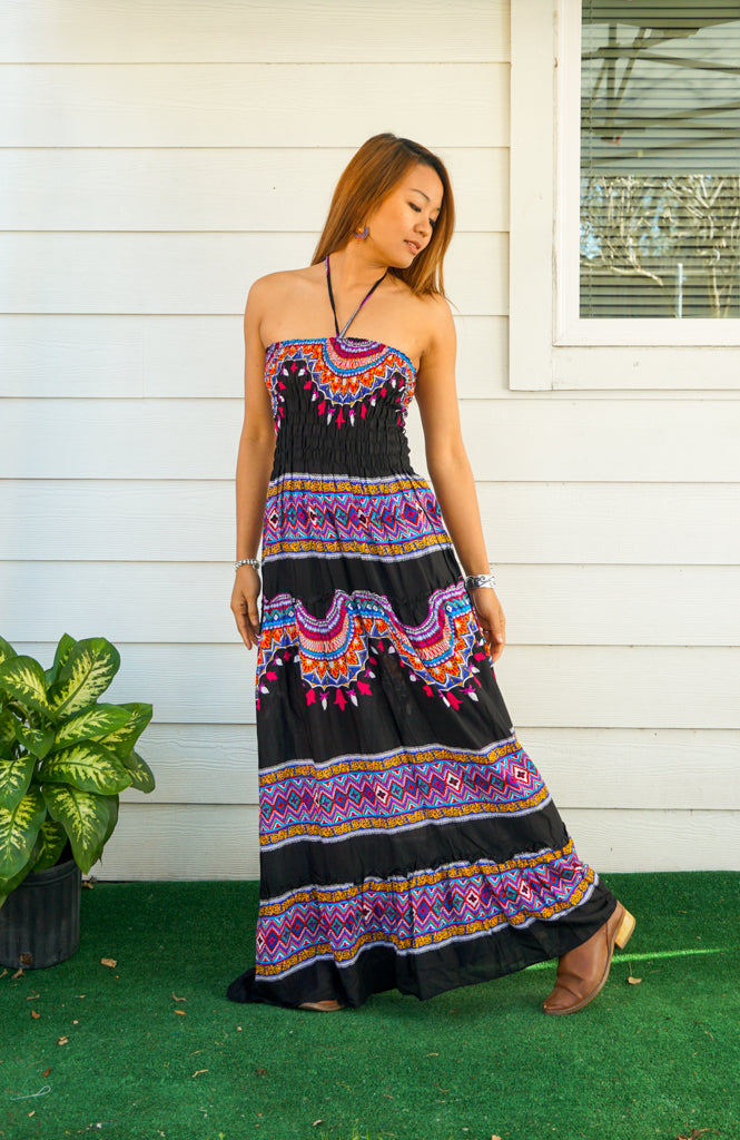 Midnight Fiesta Tiered SunDress Maxi Dress