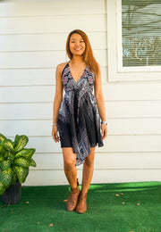 Black Peacock Boho Short Dress