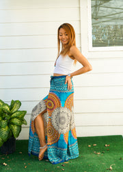 Turquoise Radiance Palazzo Wrap Pants