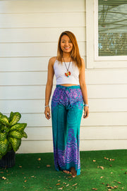 Teal Orchid Mandala Palazzo Wrap Pants