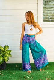Teal Orchid Mandala Palazzo Wrap Pants