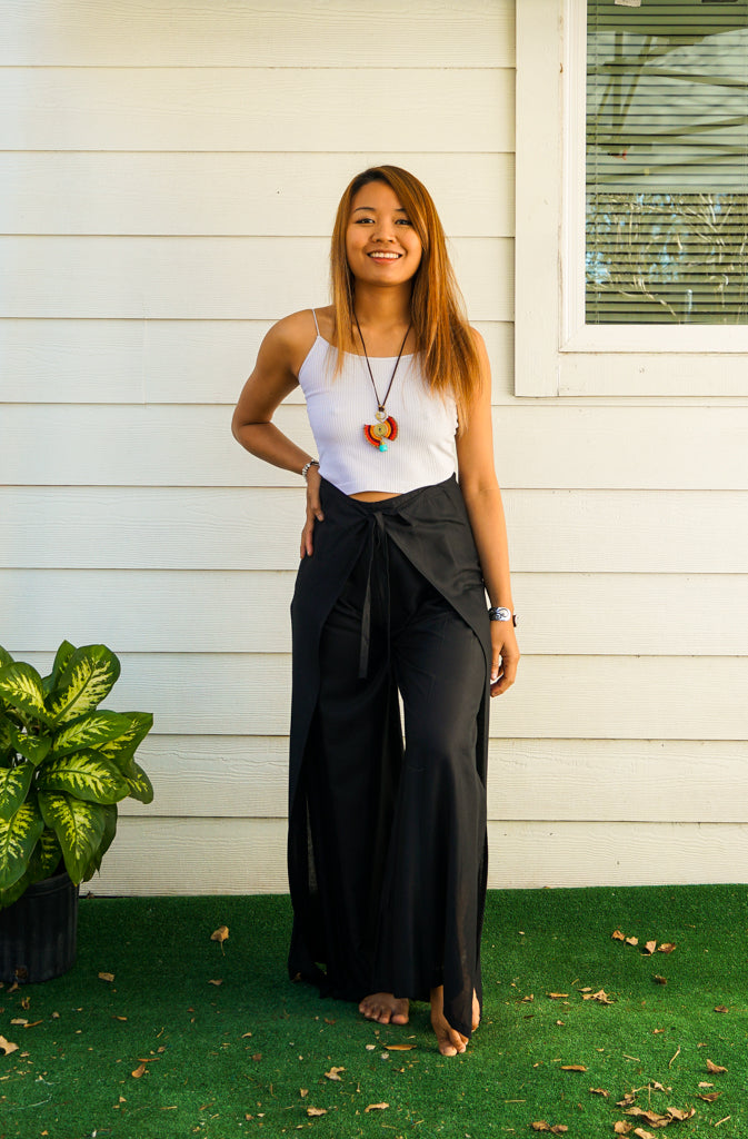 Solid Black Palazzo Wrap Pants – Isla Bohemian
