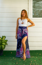 Indigo Blossom Mandala Palazzo Wrap Pants