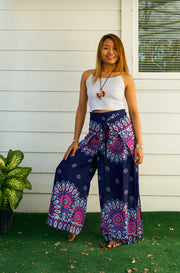 Indigo Blossom Mandala Palazzo Wrap Pants