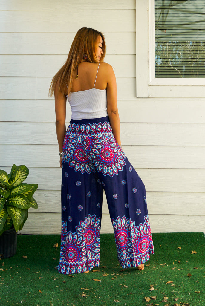 Indigo Blossom Mandala Palazzo Wrap Pants