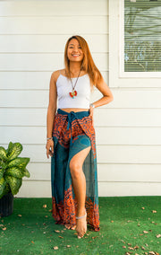 Teal Sunset Mandala Palazzo Wrap Pants