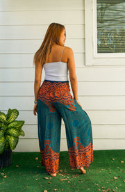 Teal Sunset Mandala Palazzo Wrap Pants