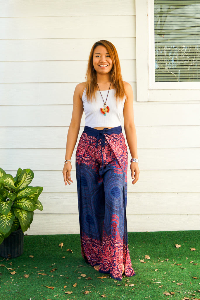 Blue Pink Mandala Palazzo Wrap Pants