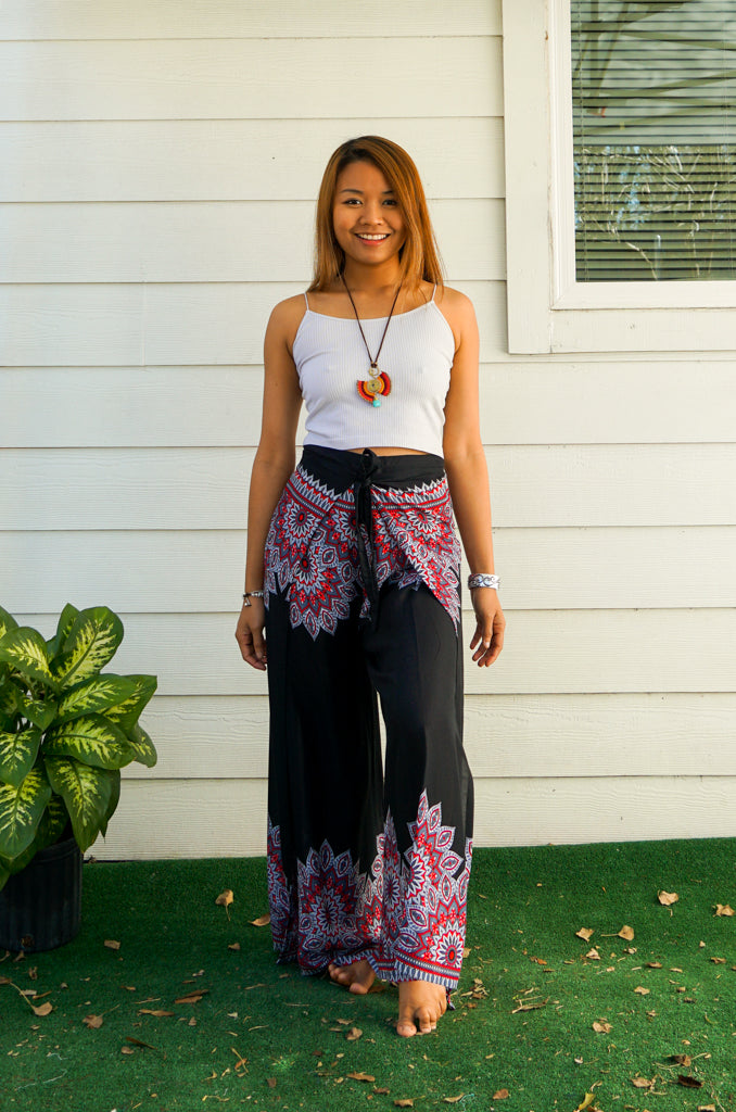Dark Rose Mandala Palazzo Wrap Pants