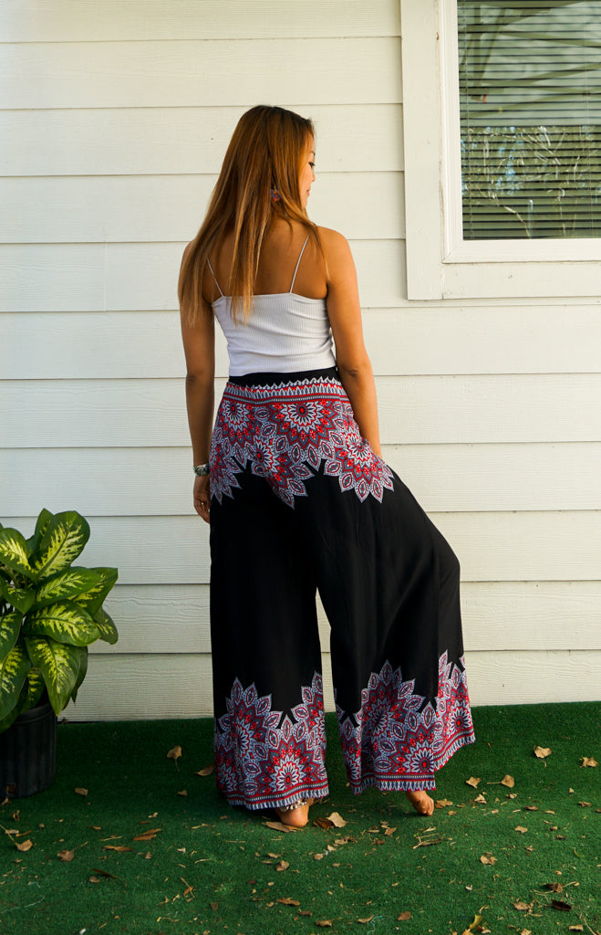 Dark Rose Mandala Palazzo Wrap Pants