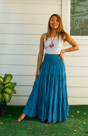 Boho Dream Crinkled Organic Cotton Gauze Tiered Maxi Skirt